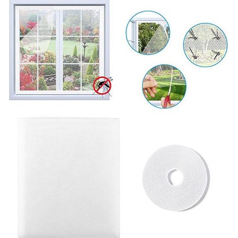 Mosquitera para ventana, con 1 tira autoadhesiva, 150 x 200 cm, mosquitera autoadhesiva, mosquitera para ventana recortable (blanca), 1 unidad. (1/5)