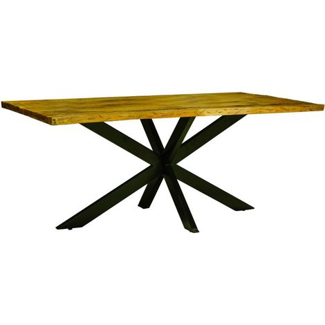 Kerela Artificial Edge Spider Leg Dining Table - Mango Wood/Iron - L100 x W200 x H76 cm - Mango PP Saw Finish