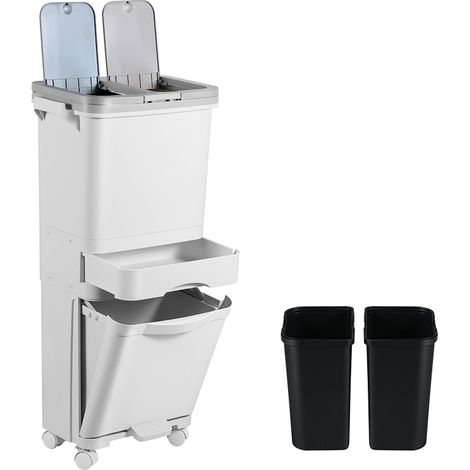 TolleTour Poubelle de cuisine 42 L en PP, modèle vertical 3 niveaux, 2 seaux intérieurs amovibles, bac inférieur et tiroir de rangement (1/5)