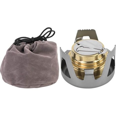 Allecto plus Mini-Spirituskocher für Rucksackreisen und Camping Leichter Spiritusbrenner aus Messing Aluminiumständer Tragbarer ultraleichter für