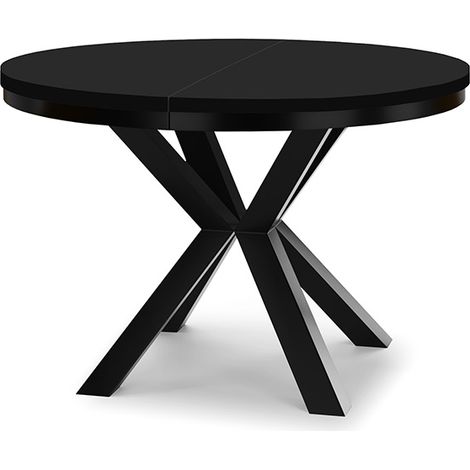 Table à manger ronde extensible RAL avec cerclage métallique, style loft, industriel, diamètre : 100 / 200 cm, couleur : noir (1/4)