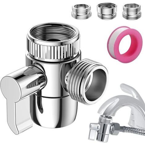 1 vanne inverseuse de douche à 3 voies, vanne inverseuse de pommeau de douche, vanne d'arrêt pour cuisine ou salle de bain avec adaptateur de robinet M22-M24, M22-G1/2”