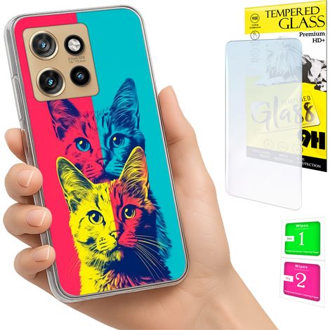 Funda para Motorola Edge 50 Neo con foto, cubierta trasera con diseño de gatos y cristal 9H. (1/5)