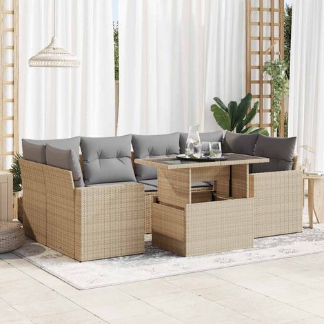 Set sofás de jardín 7 piezas y cojines ratán sintético beige vidaXL (1/5)