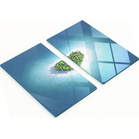 Tableros de vidrio templado con impresi贸n en forma de coraz贸n para isla de cocina, 2x30x52 cm.