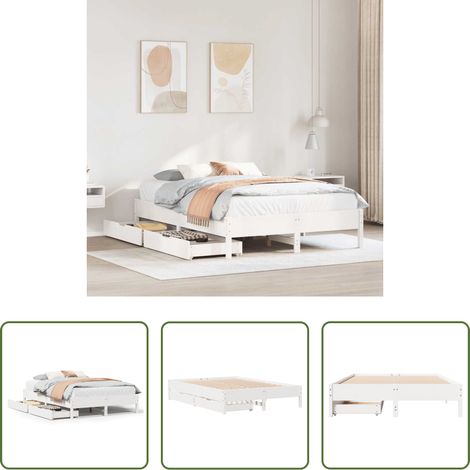 Sommier à lattes - Cadre de lit sans matelas blanc 160x200 cm bois de pin massif (1/5)