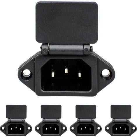 5 Pièces C14 Adaptateur de prise de montage sur panneau C14, AC 250V 10A 3 broches IEC Module d'entrée prise de courant avec couvercle (1/5)
