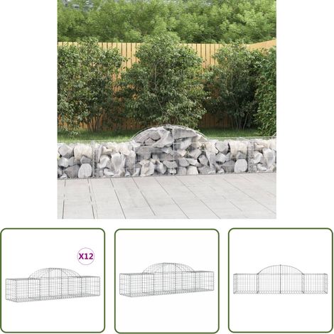 The Living Store Paniers à gabions arqués 12 pcs 200x50x40/60 cm fer galvanisé - Panier Gabion - Mur Gabion - Clôture Gabion - Décoration Jardin - Barrière Jardin (1/5)