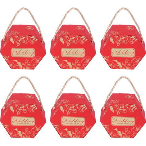 10 sechseckige Geschenkboxen/-tüten für Pralinen, mit Kordeln, rot, Hochzeitsbedarf (1/5)