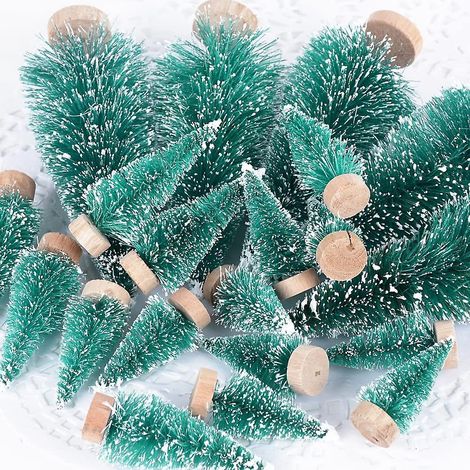 30pcs Blue-green Christmas Tree In 4 Sizes Artificial Christmas Tree Mini Sisal Trees With Wooden Base Ideal For Christmas Decoration, Room (4.5cm (1/5)