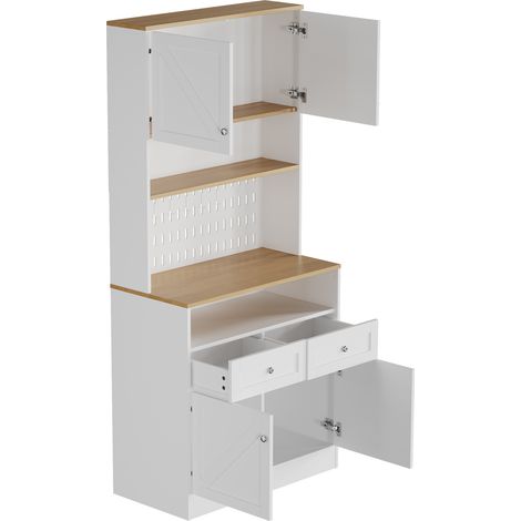 Aparador de cocina blanco con 2 cajones, 4 puertas y panel perforado 80x40x175 cm MODENUIT (1/5)