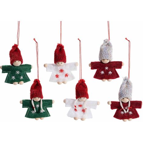 Addobbi albero angioletti natalizi con maglione e berretto, realizzati in panno e legno, da appendere, set da 24 pezzi, cm 7 x 8 H