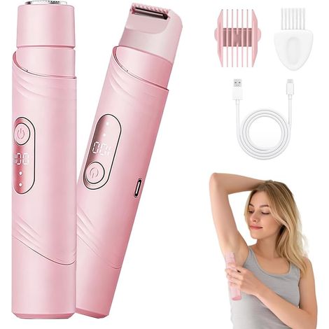Women's Electric Shaver, 2 in 1 Trimmer Female Intimate Electric Epilator Waterproof IPX7, Rechargeable Trimmer Bikini Woman Shaver for Bikini Face Body Armpits Legs Arms (1/5)