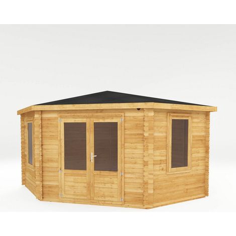 4 x 4 m Corner Cabin - 28 mm - Timber - L415 x W409 x H286.7 cm - Brown