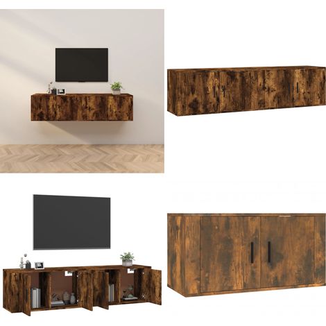 TV-Wandschränke 2 Stk. Räuchereiche 80x34,5x40 cm - TV-Schrank - Holzwerkstoff Möbel - Wandregal - Wohnzimmereinrichtung - Fernsehschrank - Home & Living (1/5)