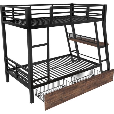 Letto a soppalco 90 x 200 cm in metallo nero con scrivania, cassetti, LED e scala (1/5)