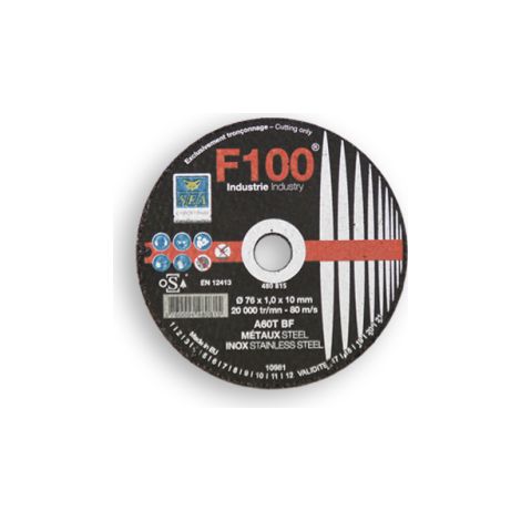 Disque à tronçonner F100 métaux inox 76X1X10mm SEA (1/2)