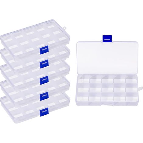 6 Pièces Boite Rangement Plastique, Boite a Bijoux Casier Rangement, Boite de Rangement Plastique Ajustable à Usages Multiples, Petite Boite Plastique (15 Compartiments, Transparent) (1/5)