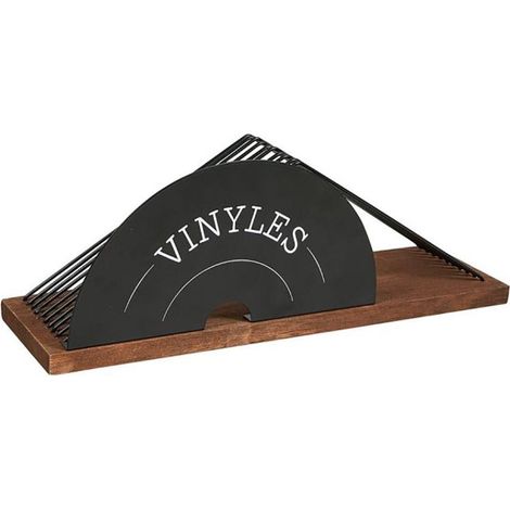 Porte vinyles en métal et bois – Étagère murale L. 37 x P. 11 x H. 13,5 cm – Charge maximale 480g – Design moderne – Ostaria (1/2)