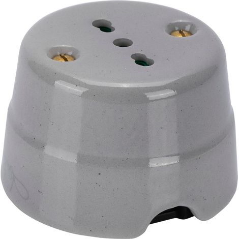 Prise électrique italienne vintage en céramique couleur grise 2P+T 16A murale en porcelaine installation câble textile style rétro 84010GR (1/2)