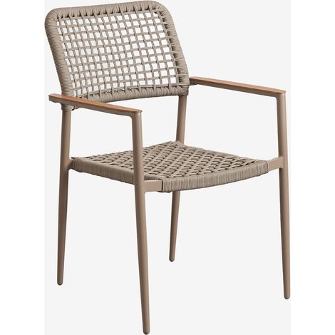 SKLUM Stapelbarer gartenstuhl mit armlehnen aus aluminium und geflochtener kordel Nediam Moka Braun                                  