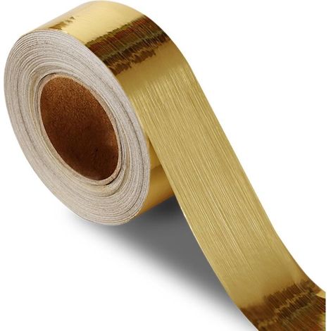 Bordure de Papier Peint Autocollante Dorée Brossée PVC Amovible Imperméable 10cm x 5m - Idéal Miroirs Salle de Bain Cuisine & Décoration DIY Particuliers (1/5)