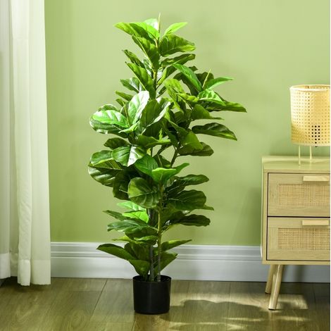 Planta artificial de ficus (120x19x19 cm), con 90 hojas y maceta incluida, sin montaje, plástico verde (1/5)