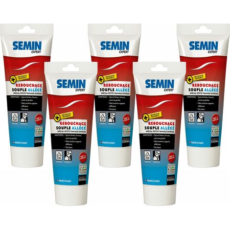 Lot de 5 enduits de rebouchage allégé pour trous et fissures importants Semin - intérieur - tube de 250 ml (1/5)