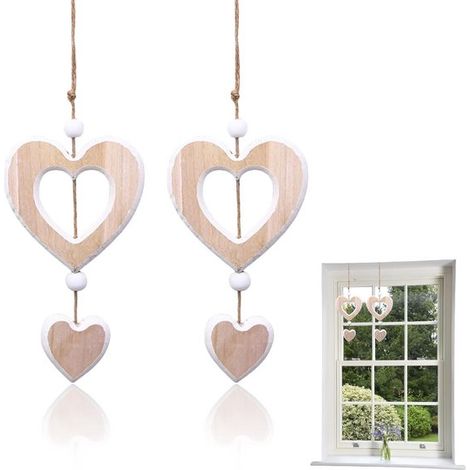 Decorazione moderna per finestra in legno, composta da 2 pezzi, cuori per la finestra, decorazione primaverile, decorazione da appendere. (1/5)