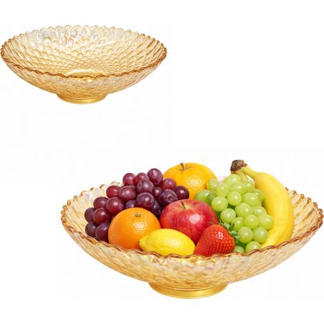 Corbeille à fruits en verre ambré avec bord ondulé, centre de table décoratif, diamètre 23,5 cm, bol pour fruits et desserts avec design en relief, vide-poches, cuisine, salon, table à (1/5)