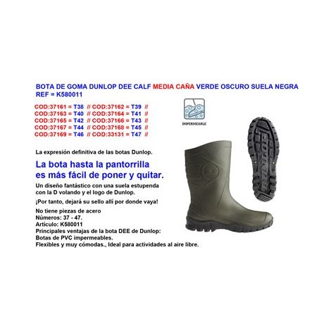 Dunlop botte en caoutchouc mi-mollet numéro 38 vert normal K580011