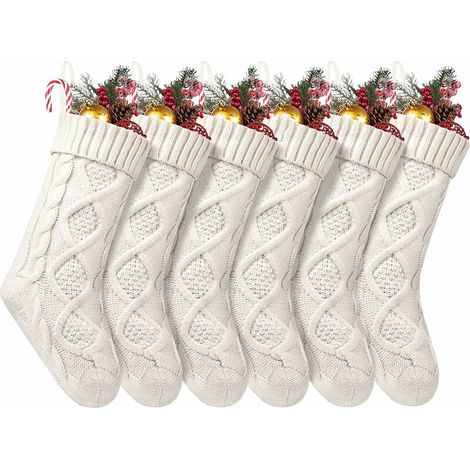 Pack Christmas Stockings, 18 Large Size Cable Knit Christmas Stockings, Gifts and Decorations for Family Holidays, Christmas Party, Ivory White (1/5)