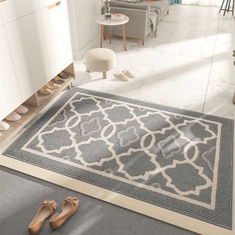 Paillasson Antidérapant, Tapis de Porte Intérieur et Extérieur Absorbant et Résistant, Tapis d'entrée Lavable en Machine, Anti-Poussière - Gris clair, 50 x 80 cm (1/5)
