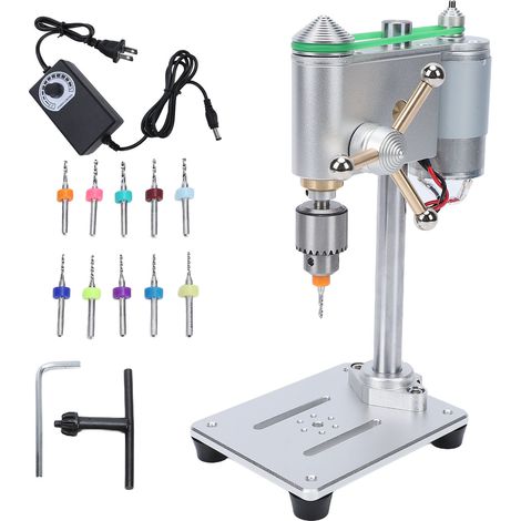 Mini perceuse d'établi à vitesse variable, rotation à 360°, mandrin JT0 pour le travail du métal, du bois, la bijouterie, l'horlogerie et les travaux de laboratoire. Prise américaine 100-240 V. (1/5)
