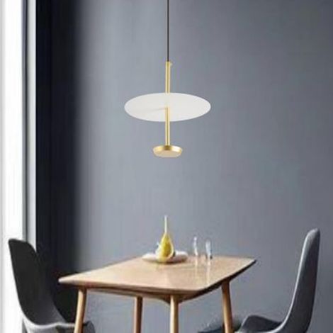 TrAdE Shop Traesio - Lampadario A Sospensione Luce 4000k Led 12w Disco Paralume Piatto Oro Rotondo 33139 - (1/4)