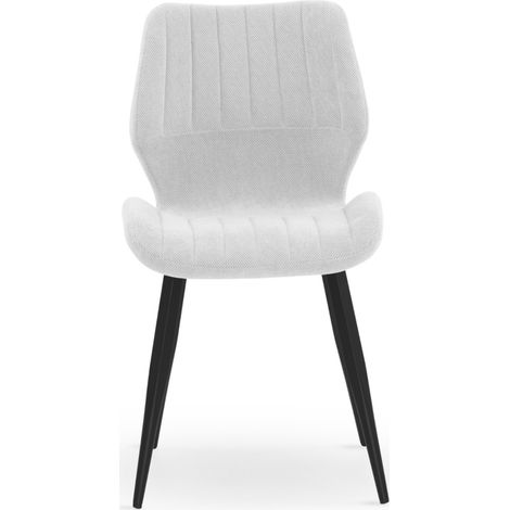 Ensemble de 4 chaises recouvertes de chenille couleur écrue avec pieds en métal noir (1/5)