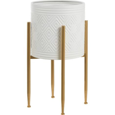 Maceta con patas tiesto para interior y exterior 35 x 35 x 62 cm metal blanco Soldanella (1/5)