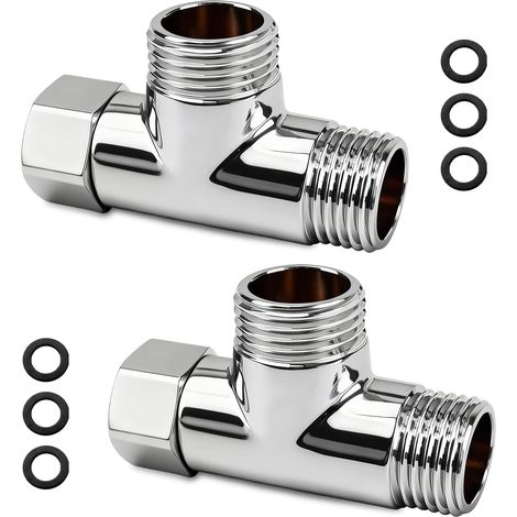 Raccordo a T da 1/2 Pollice, 2 Pièces Raccord en T pour Robinet D'eau Potable, Vanne de dérivation en laiton 3 Voies avec 6 Joints, Adaptateur de Raccordement pour Robinet, Douche, 20mm (1/5)