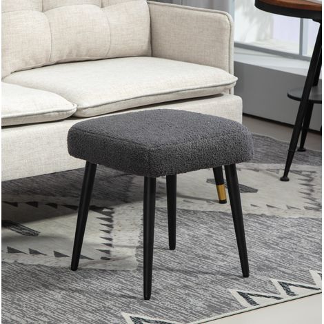 Quadratischer Hocker 42 x 42 x 44 cm aus Polyester in Kaschmir-Optik, dunkelgrau, Stahlbeine HAVRYA (1/5)