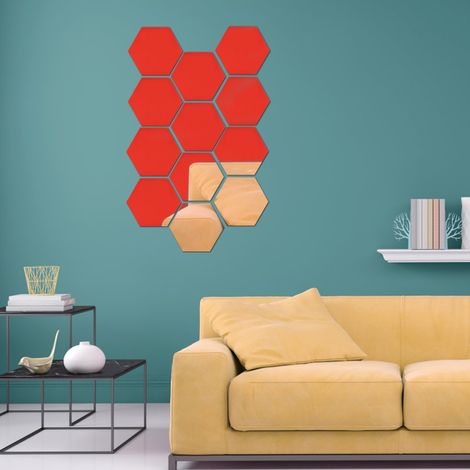 Lot de 12 stickers muraux hexagonaux de 4 cm à faire soi-même, effet miroir 3D, pour la décoration intérieure. (1/5)