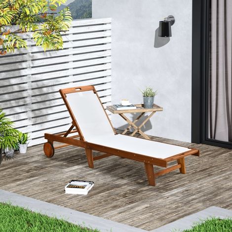 Transat bain soleil 198 cm bois d'acacia Natural+White HAVRYA (1/3)