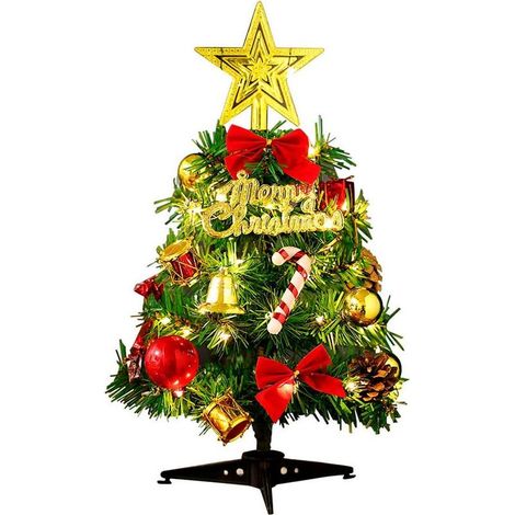 Sapin de Noel Artificiel Mini Arbre de Noël et Lumières de Corde de Fil de 2M/2,18 Verges, Miniature Decoration Table Intérieur Mini Vert Arbres Ornements Arbres de Table pour la Fête De Vacances (1/5)