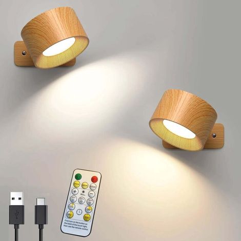 Lot de 2 appliques murales avec 3 températures de couleur et télécommande, lampe de lecture sans fil, veilleuse tactile à intensité variable, Beige (1/4)