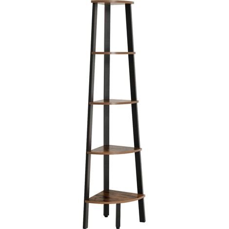Librería de Esquina Retro Estante de Esquina Almacenamiento Fácil Montaje con Estructura de Metal 32,5 x 34 x 159 cm para Sala de Estar Oficina en casa Retro Negro Marrón 120000260 (1/2)