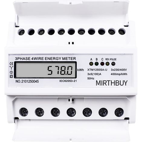 Digitaler Drehstromzähler, Stromzähler mit LCD-Anzeige, 3-phasig, 4-Leiter, Wechselstromzähler, kalibrierter Stromzähler für DIN-Schienenmontage für Gebäudetechnik, Energiemanagementsysteme, Industrie (1/5)