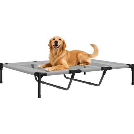 PawHut cama elevada para perros grandes cama para perros con zona de malla transpirable y bolsa de tela oxford 122x92x23 cm gris claro (1/5)