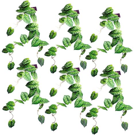 6 x 120cm Artificial Hanging Trailing Plant Alocasia Dragon Scale Green (1/4)