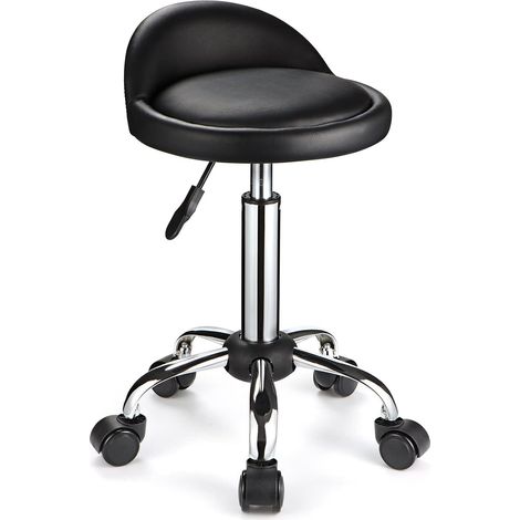 Tabouret Roulant pivotant à roulettes réglable en Hauteur avec Dossier Bas NoirTabouret réglable en hauteur de 49,8 cm à 66 cm et siège pivotant à 360 degrés