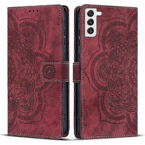 Coque en cuir givré rétro avec motif mandala gravé pour téléphone portable (1/4)