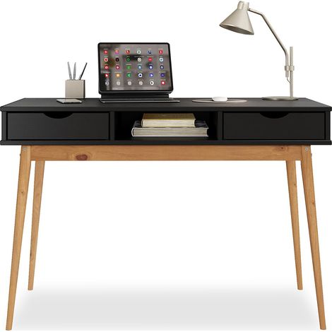 Bureau en pin massif STEFANO Noir/Chêne